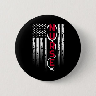 Badge Rond 5 Cm Infirmière Patriotique Avec Drapeau Stethoscope Po