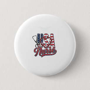 Badge Rond 5 Cm Infirmière Patriotique USA Cœur Chemise Stethoscop