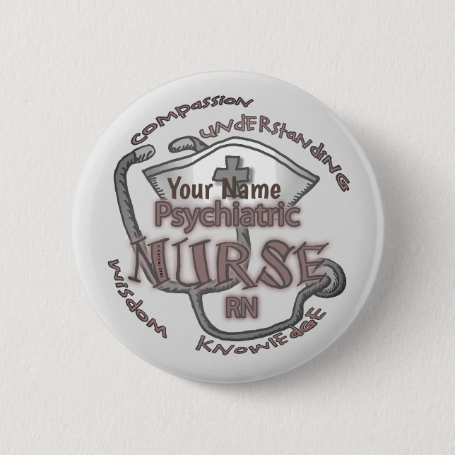Badge Rond 5 Cm Infirmière psychiatrique Axiom nom personnalisé pi (Devant)