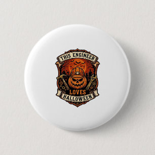 Badge Rond 5 Cm Ingénieur aime Halloween Citrouille Casque Marteau