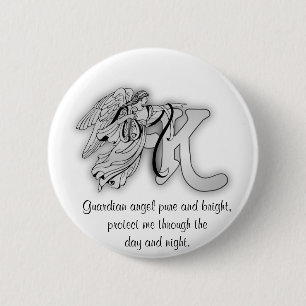 Badge Rond 5 Cm Initiale d'alphabet de monogramme d'ange de la