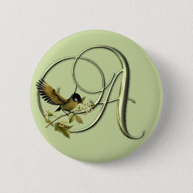 Badge Rond 5 Cm Initiales A d'oiseau chanteur (Devant)