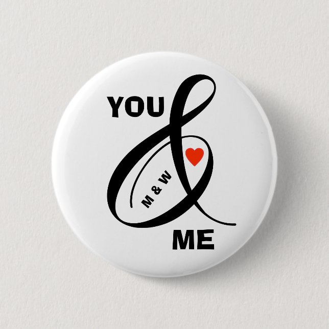 Badge Rond 5 Cm Initiales romantiques personnalisées Coeur (Devant)