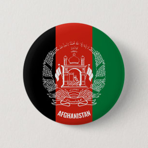 Badge Rond 5 Cm Inscription du drapeau de l'Afghanistan Noir Rouge