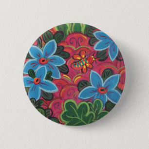 Badge Rond 5 Cm Insectes et jardin de fleurs