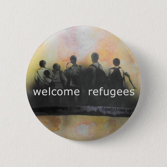 Badge Rond 5 Cm Insigne bienvenu de réfugiés (Devant)