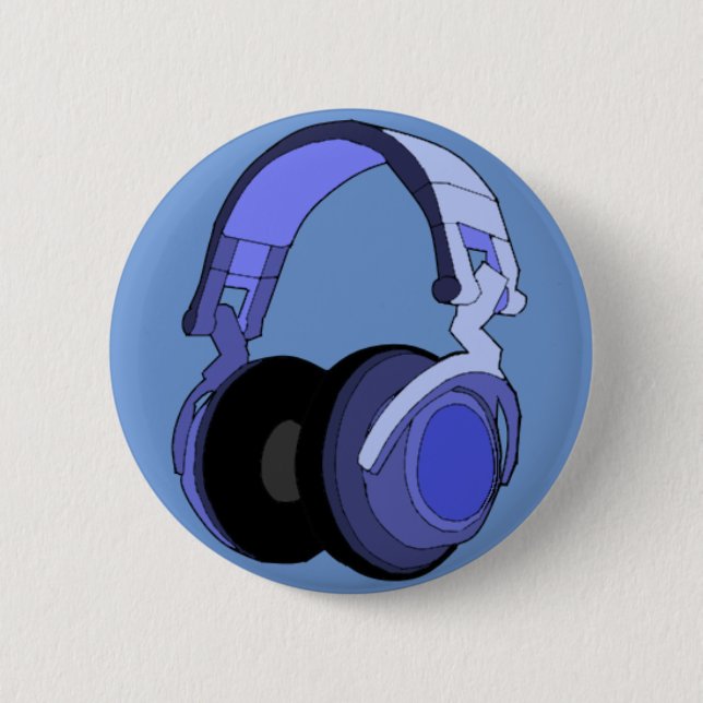 Badge Rond 5 Cm Insigne bleu d'art numérique d'écouteurs (Devant)
