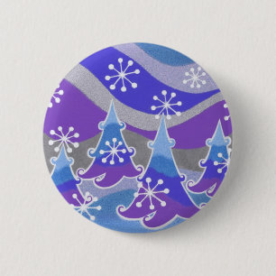 Badge Rond 5 Cm Insigne bleu de bouton d'arbres d'hiver