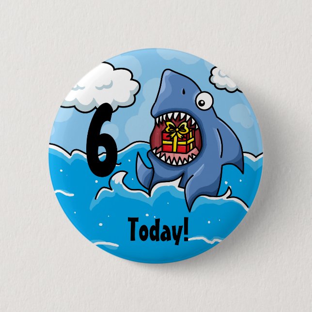 Badge Rond 5 Cm Insigne personnalisable d'anniversaire de requin (Devant)