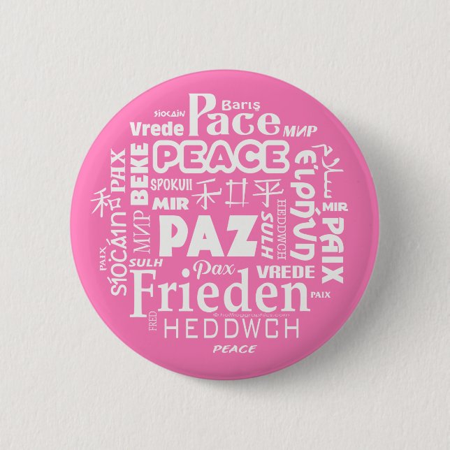 Badge Rond 5 Cm Insigne rose multilingue de paix (Devant)