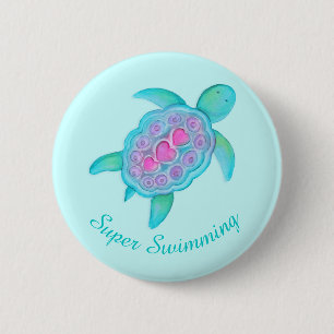 Badge Rond 5 Cm Insigne superbe de bouton de natation de tortue