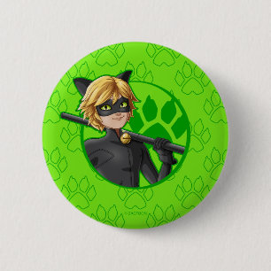 Badge Rond 5 Cm Insigne vert Cat Noir