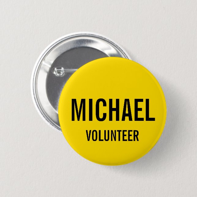Badge Rond 5 Cm Insigne volontaire jaune avec nom personnalisé (Devant & derrière)