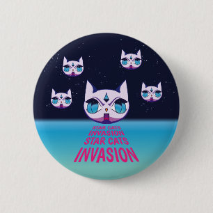 Badge Rond 5 Cm Invasion Star Cat