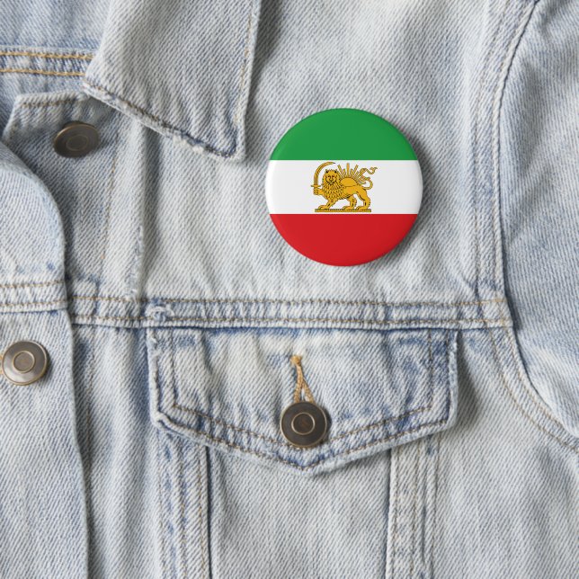 Badge Rond 5 Cm Iran Flag Lion And Sun Shah of Iran Flag Button (En situation)