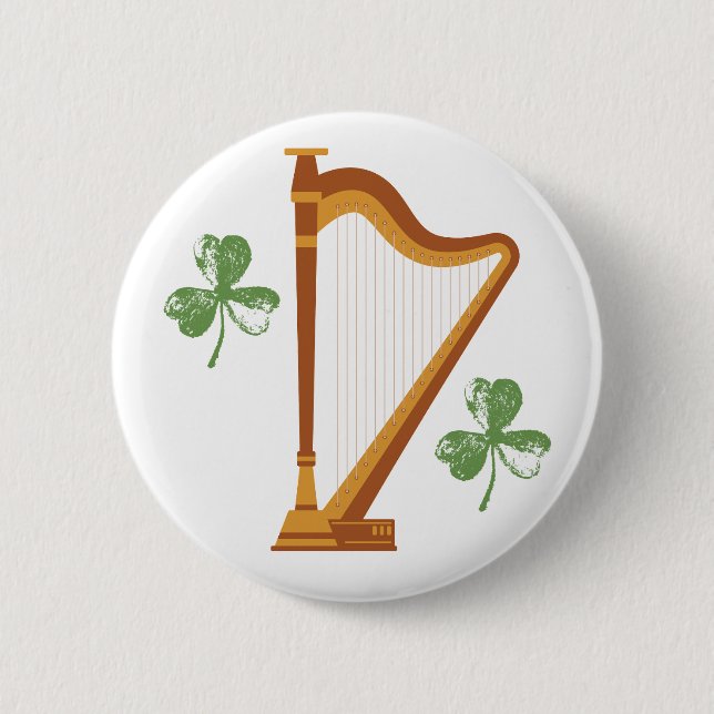 Badge Rond 5 Cm Irish Shamrock Harp Button (Devant)