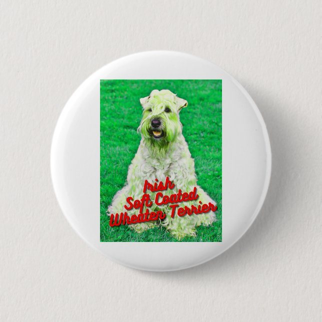 Badge Rond 5 Cm Irlandais Revêtu Doux Roue Terrier Dans L'Herbe (Devant)