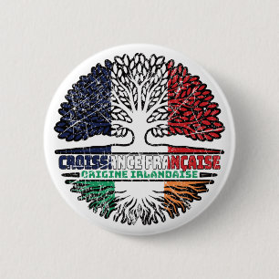 Badge Rond 5 Cm Irlande Français France Arbre Drapeau