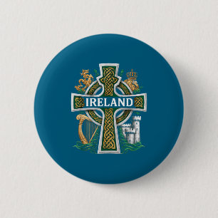 Badge Rond 5 Cm Irlande St Patrick Jour Croix Celtique Verte Céléb