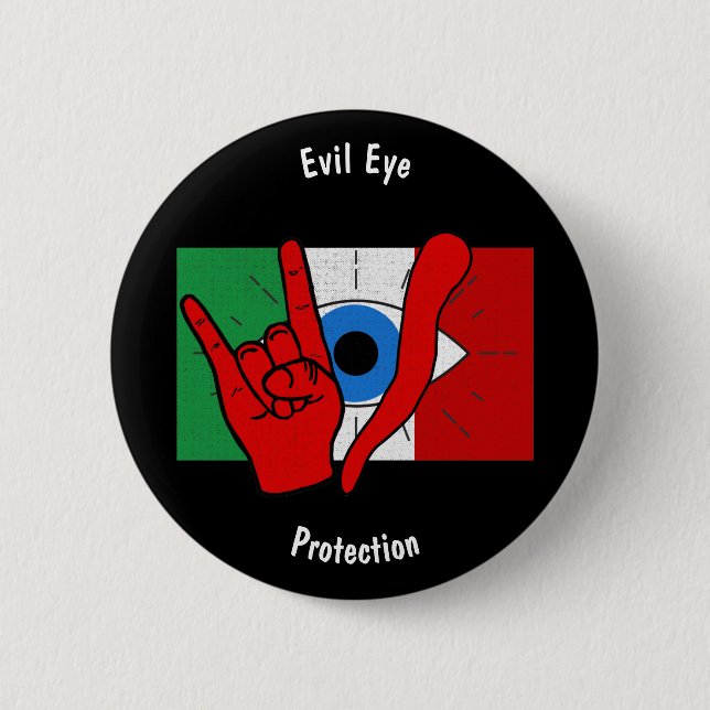 Badge Rond 5 Cm Italien Américain Eye il Malocchio Maloik Malo (Devant)