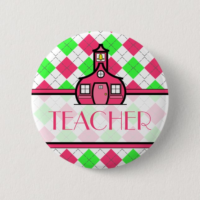 Badge Rond 5 Cm Jacquard rose et vert de bouton de professeur - (Devant)
