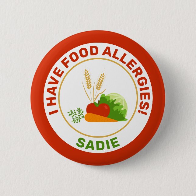 Badge Rond 5 Cm J'ai des allergies alimentaires & Nom avec des ali (Devant)
