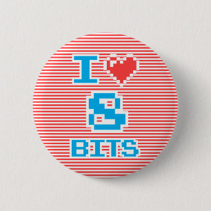 Badge Rond 5 Cm J'Aime 8 Bits, Jouant Avec La Collection Stripes,