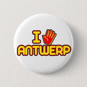 Badge Rond 5 Cm J'aime Anvers (la main)