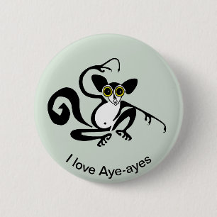 Badge Rond 5 Cm J'aime AYE-AYES - Primate - lemur - Faune