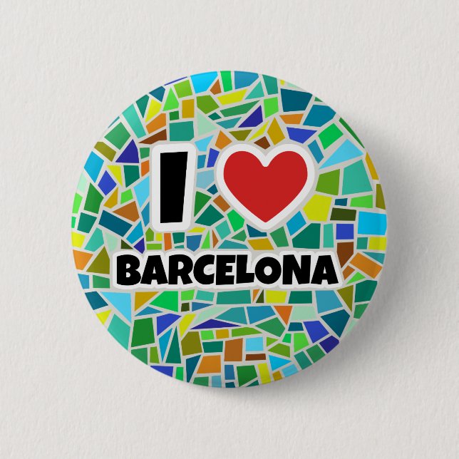 Badge Rond 5 Cm J'aime Barcelone (Devant)