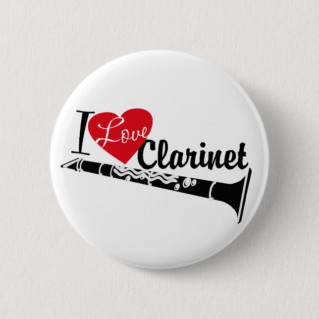 Badge Rond 5 Cm J'Aime Clarinet (Devant)