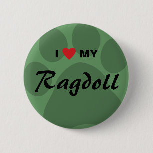 Badge Rond 5 Cm J'aime (coeur) mon chat Pawprint de Ragdoll