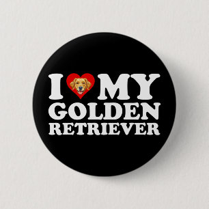Badge Rond 5 Cm J'aime (Cœur) Mon Golden Retriever