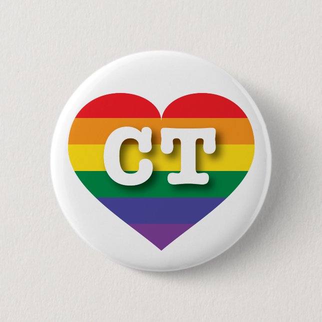 Badge Rond 5 Cm J'aime Connecticut Gay pride Rainbow Heart (Devant)