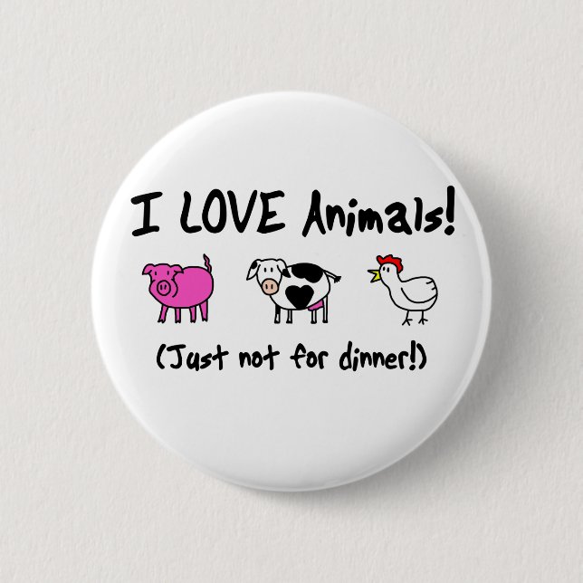 Badge Rond 5 Cm J'aime des animaux végétariens (Devant)