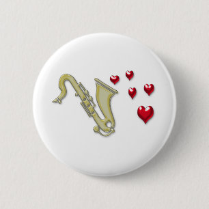 Badge Rond 5 Cm J'aime des coeurs de Saxaphone