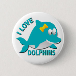 BADGE ROND 5 CM J'AIME DES DAUPHINS