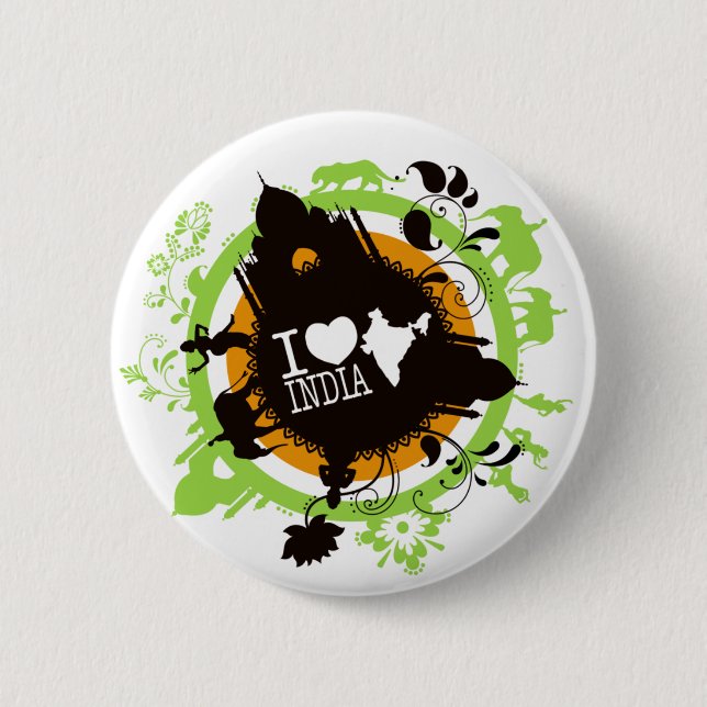 Badge Rond 5 Cm j'aime des insignes de l'Inde (Devant)