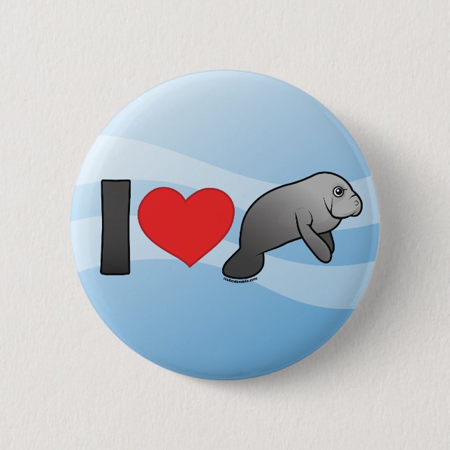 Badge Rond 5 Cm J'aime des lamantins (Devant)