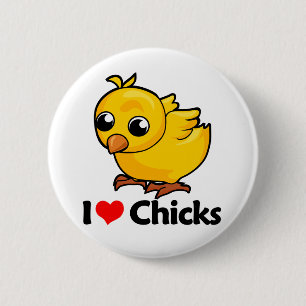 Badge Rond 5 Cm J'aime des poussins