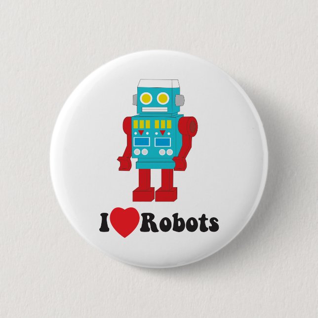 Badge Rond 5 Cm J'aime des robots ! (Devant)