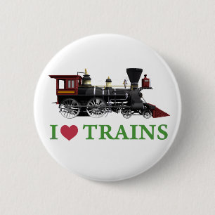 Badge Rond 5 Cm J'aime des trains