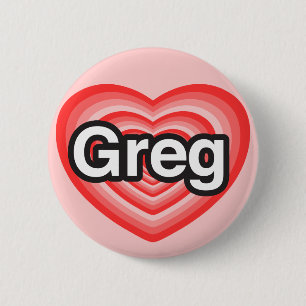 Badge Rond 5 Cm J'aime Greg. Je t'aime Greg. Coeur