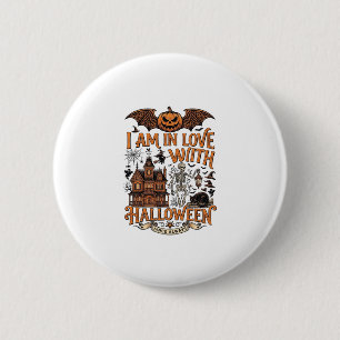 Badge Rond 5 Cm J'aime Halloween Maison Hantée Squelette Citrouill