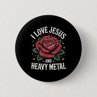 Badge Rond 5 Cm J'aime Jésus et le heavy metal