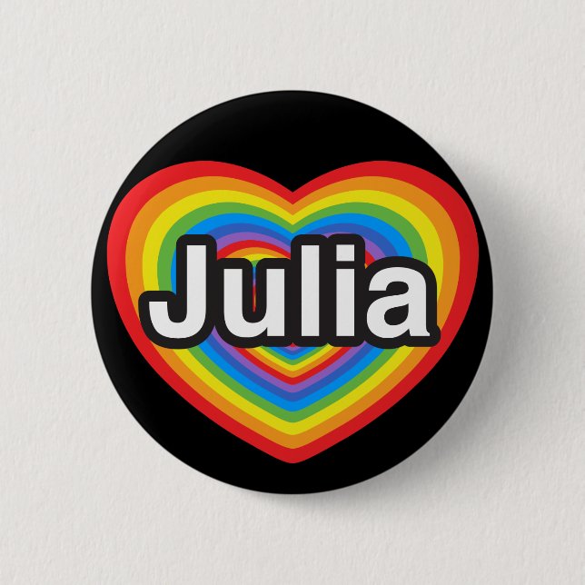 Badge Rond 5 Cm J'aime Julia. Je t'aime Julia. Coeur (Devant)