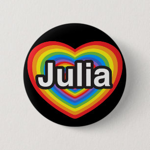 Badge Rond 5 Cm J'aime Julia. Je t'aime Julia. Coeur