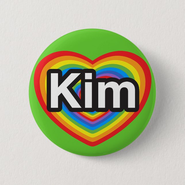 Badge Rond 5 Cm J'aime Kim. Je t'aime Kim. Cœur (Devant)
