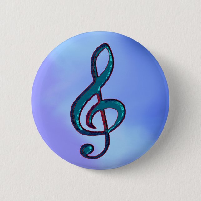 Badge Rond 5 Cm J'aime la musique / note musicale sur le bleu (Devant)