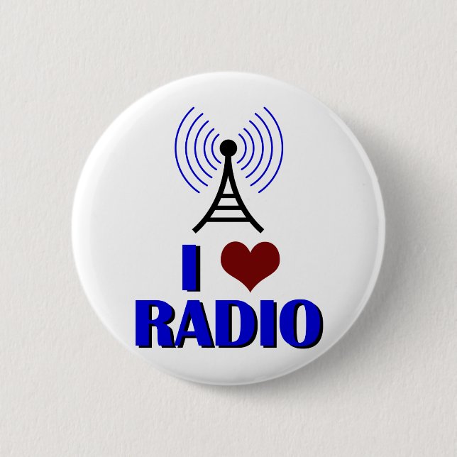 Badge Rond 5 Cm J'aime la radio (Devant)